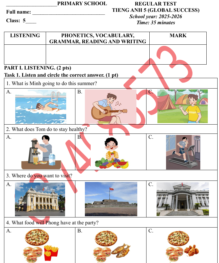Đề 3- Đề thi HK2 tiếng Anh 5 Global success